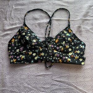SHEIN Floral Black Bikini Top